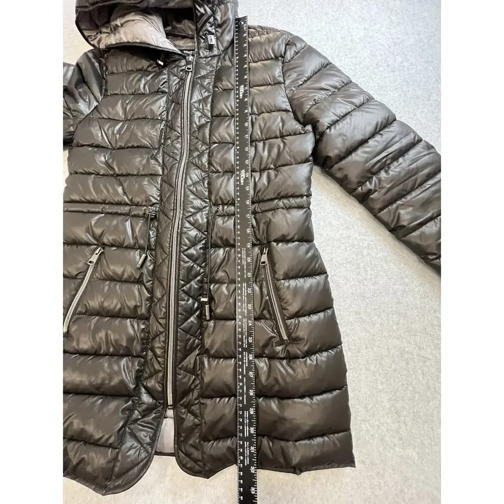 Kenneth Cole New York Hooded Full Zip Mid-Length Puffer Jacket Black M